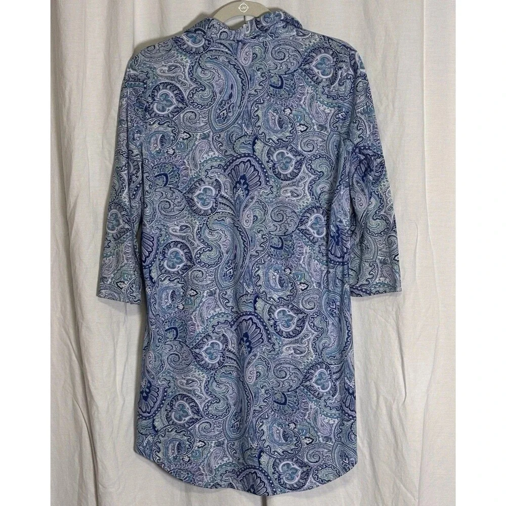 Lauren Ralph Lauren Sleepshirt Womens S Blue Knit Embroidered Button Sleepwear